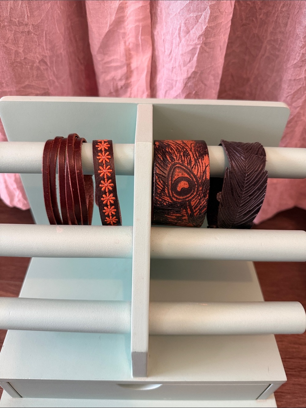 paparazzi Men's Burgundy and Orange Leather Cuff Set
